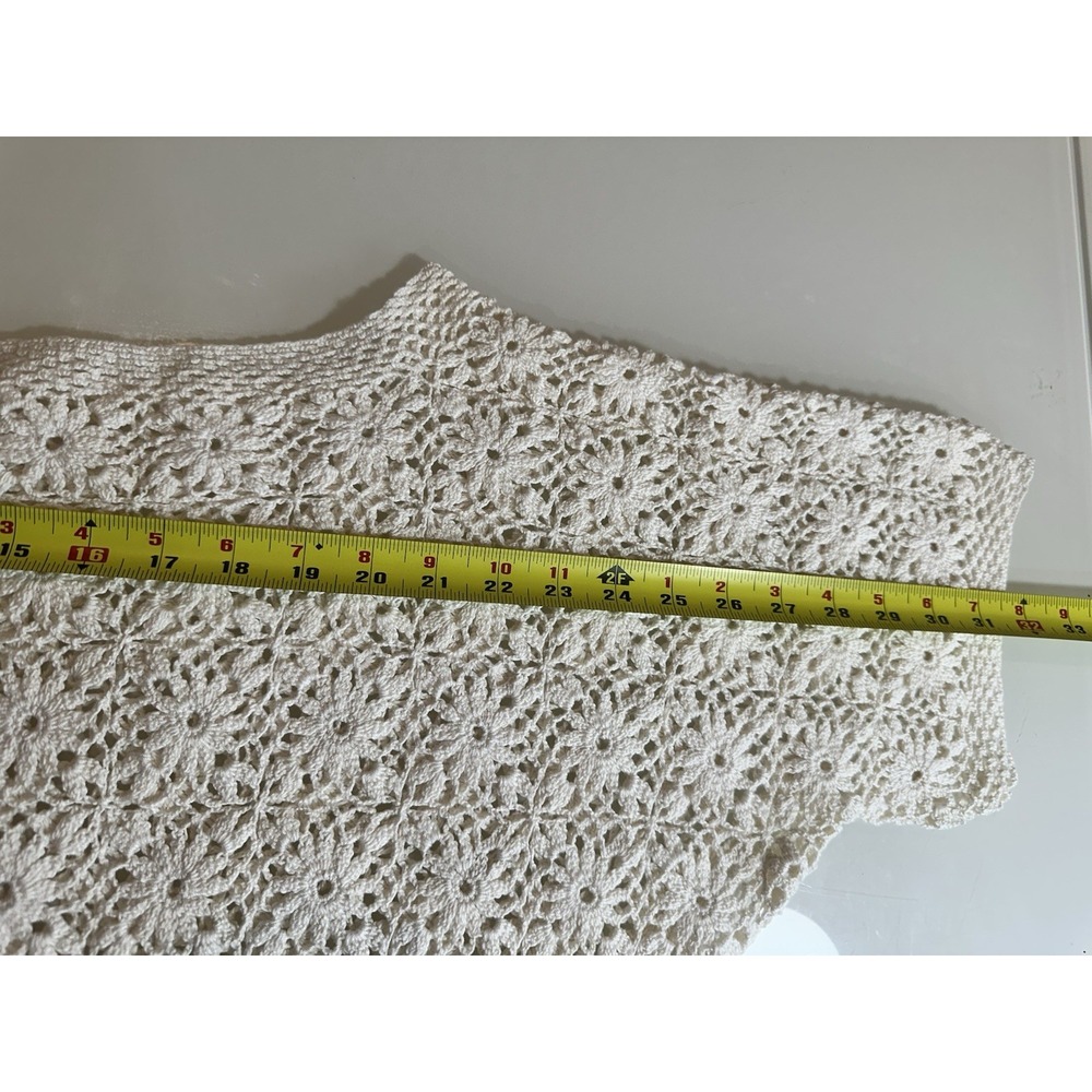 Handmade Top Women's 100% Cotton White Crochet Granny Square Cover Up Size M-L - Picture 6 of 13